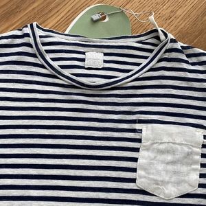 New Girl 120% Lino Striped Linen White Blue Top Blouse Size 6